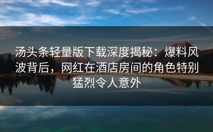 汤头条轻量版下载深度揭秘：爆料风波背后，网红在酒店房间的角色特别猛烈令人意外